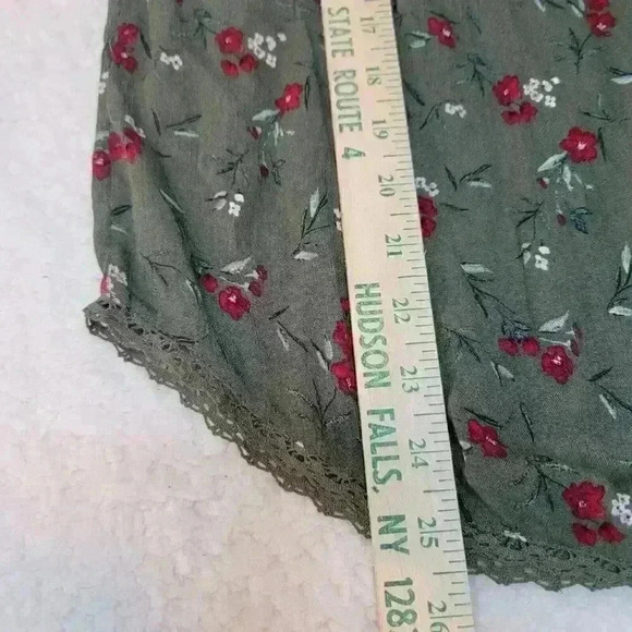 Mason Belle Blouse Top Womens Medium Maroon Floral Green Stretch Keyhole Boho - Picture 15 of 16